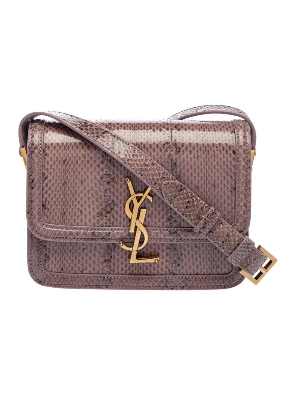 Saint Laurent Mauve Snake-Embossed Leather Crossbody with Gold YSL
